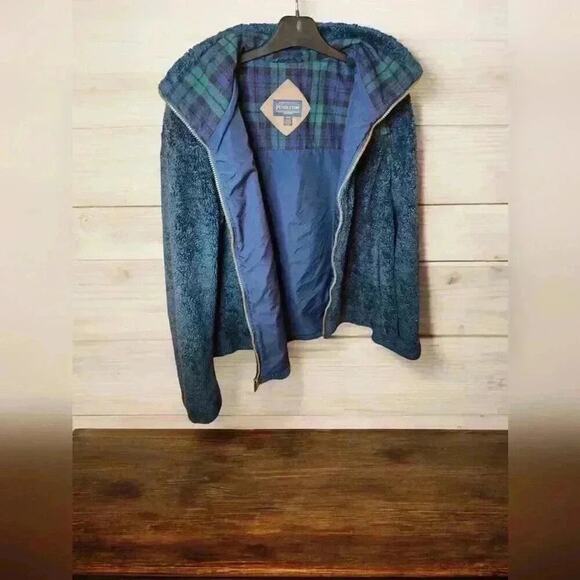 Pendleton Jacket Womens Medium Blue Green Full Zip Deep Pile Coat Mock Neck - Picture 1 of 8